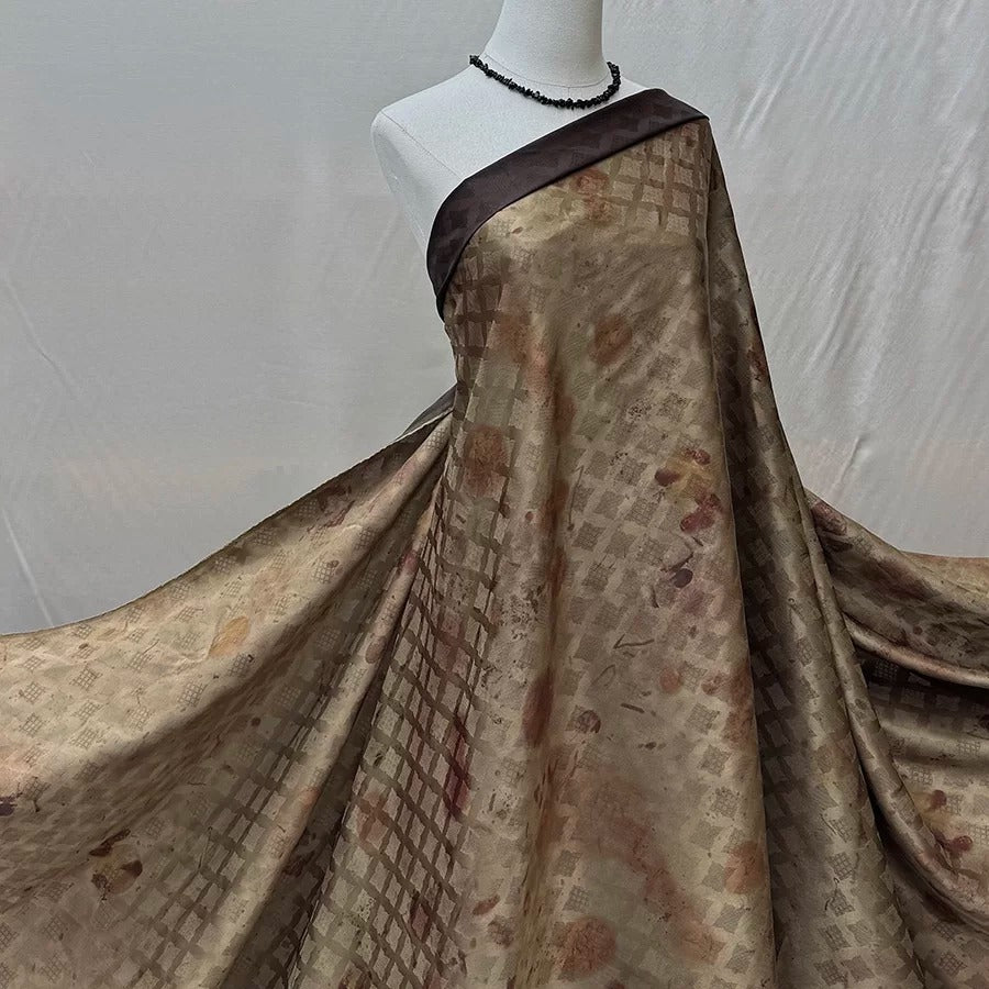 古纸丹砂 Mud Silk fabric, Jacquard HUALUO, 25 momme 110cm wide by the Yard