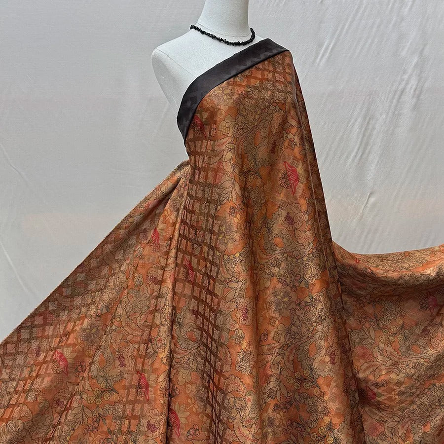 波斯花语 Mud Silk fabric, Jacquard HUALUO, 25 momme 110cm wide by the Yard