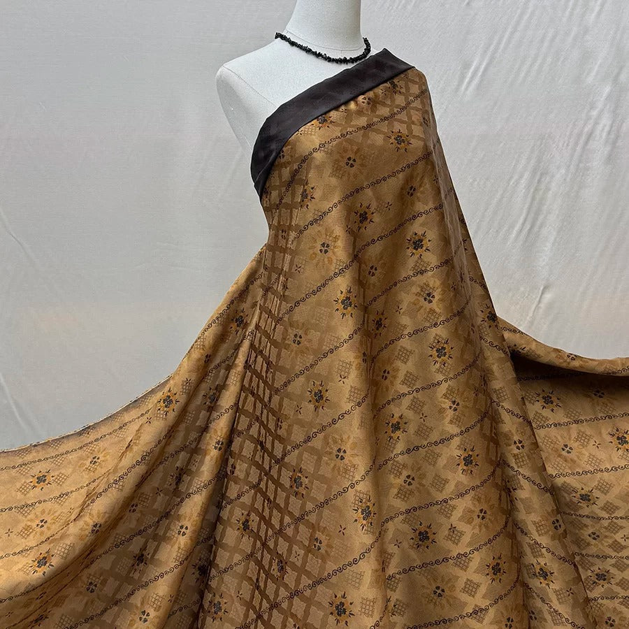 卷草星芒 Mud Silk fabric, Jacquard HUALUO, 25 momme 110cm wide by the Yard