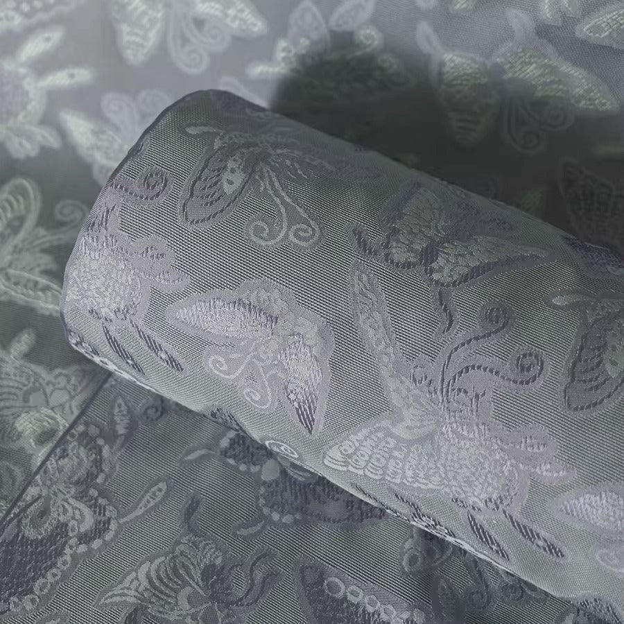 XYLN034 - Leno silk fabric, Gold weave Yarn-dyed, purple butterfly , 25 momme 114cm wide by the yard