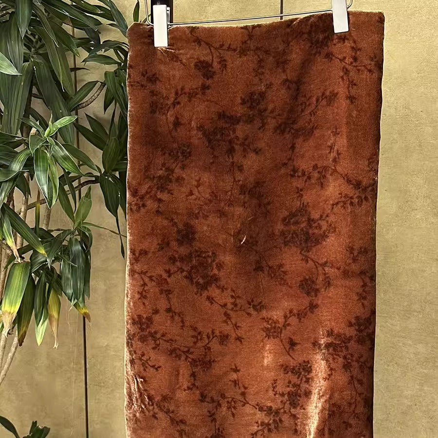 XYYHSR007 - Plant-dyed Print Silk Velvet Fabric, 140cm wide by the Yard