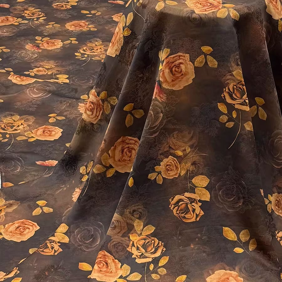 XYHYS 高雅玫瑰- Jacquard HUALUO Hongyunsha silk fabric, 25 momme openwork texthture, 110cm by e Yard