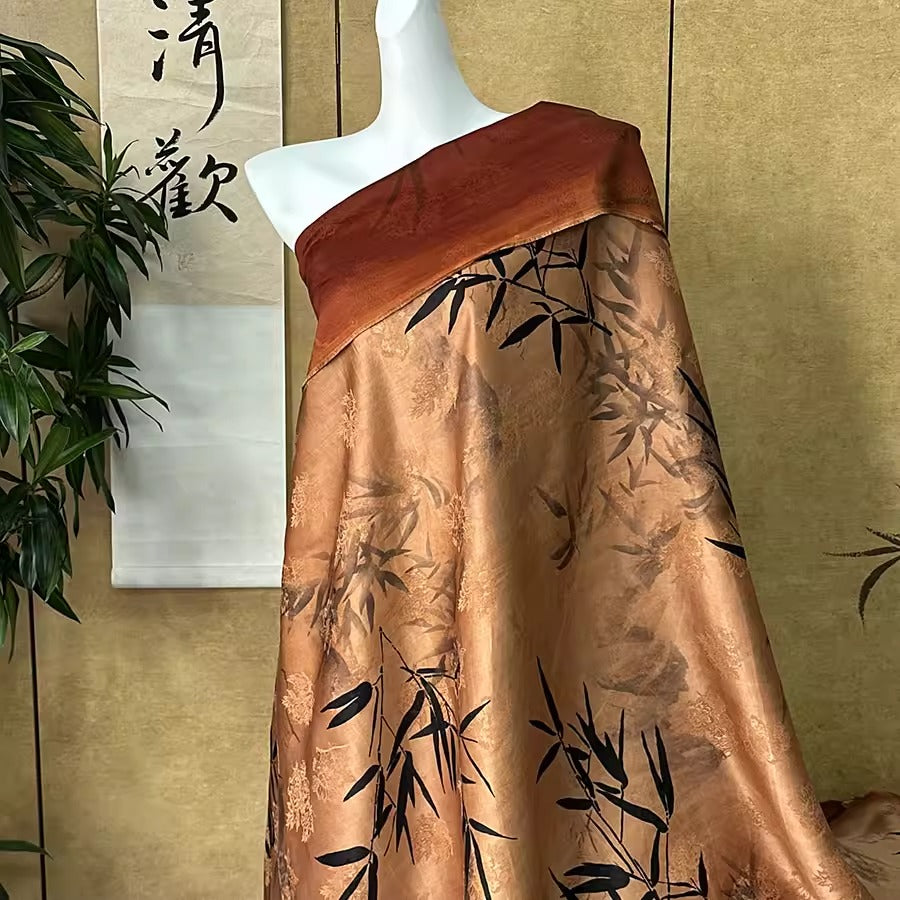 XYHYS 浮光竹影- Jacquard HUALUO Hongyunsha silk fabric, 25 momme openwork texthture, 110cm by e Yard
