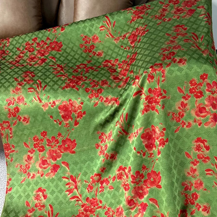 宫墙柳色 Mud Silk fabric, Jacquard HUALUO, 25 momme 110cm wide by the Yard