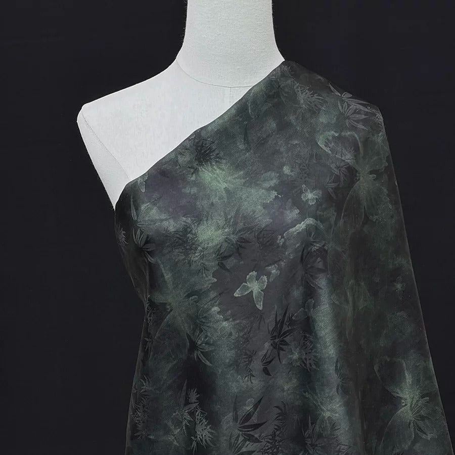 鎏金绿竹 Mud Silk fabric, Jacquard HUALUO, 25 momme 110cm wide by the Yard