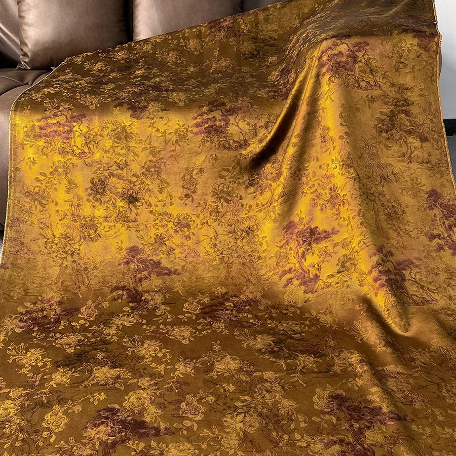 鎏金松华 Mud Silk fabric, Jacquard HUALUO, 25 momme 110cm wide by the Yard