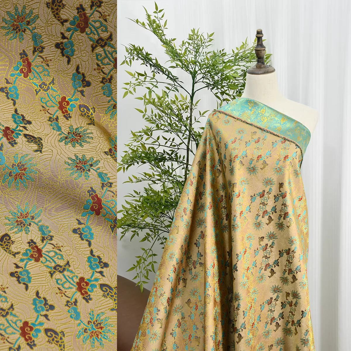 XYLDXSJ 金鱼闹春 - Gilt-Thread Song Brocade 织金宋锦, 38 momme 140cm wide by the yard