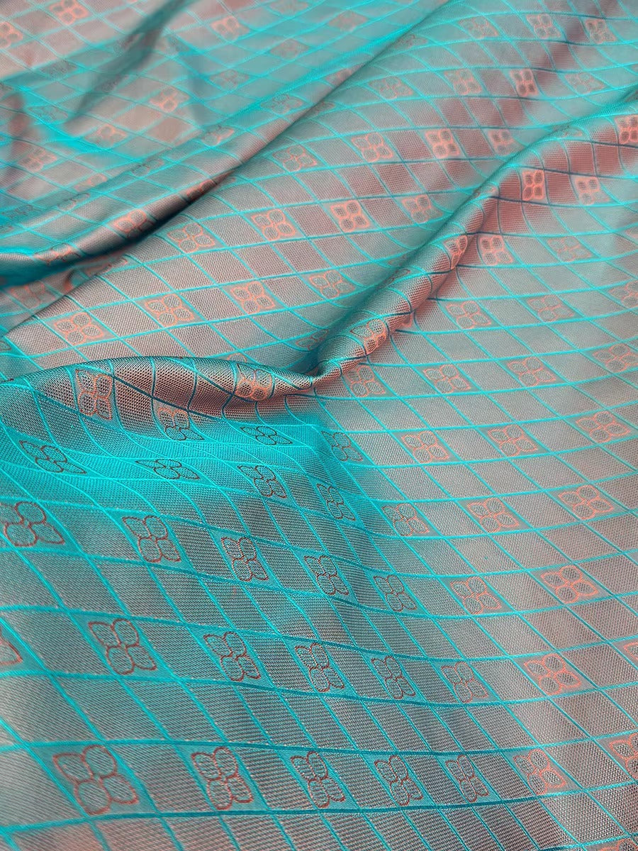 李德喜。四经八纬色织罗XYLN001 - Leno silk fabric, red and blue rhombus, 25 momme 114cm wide by the yard