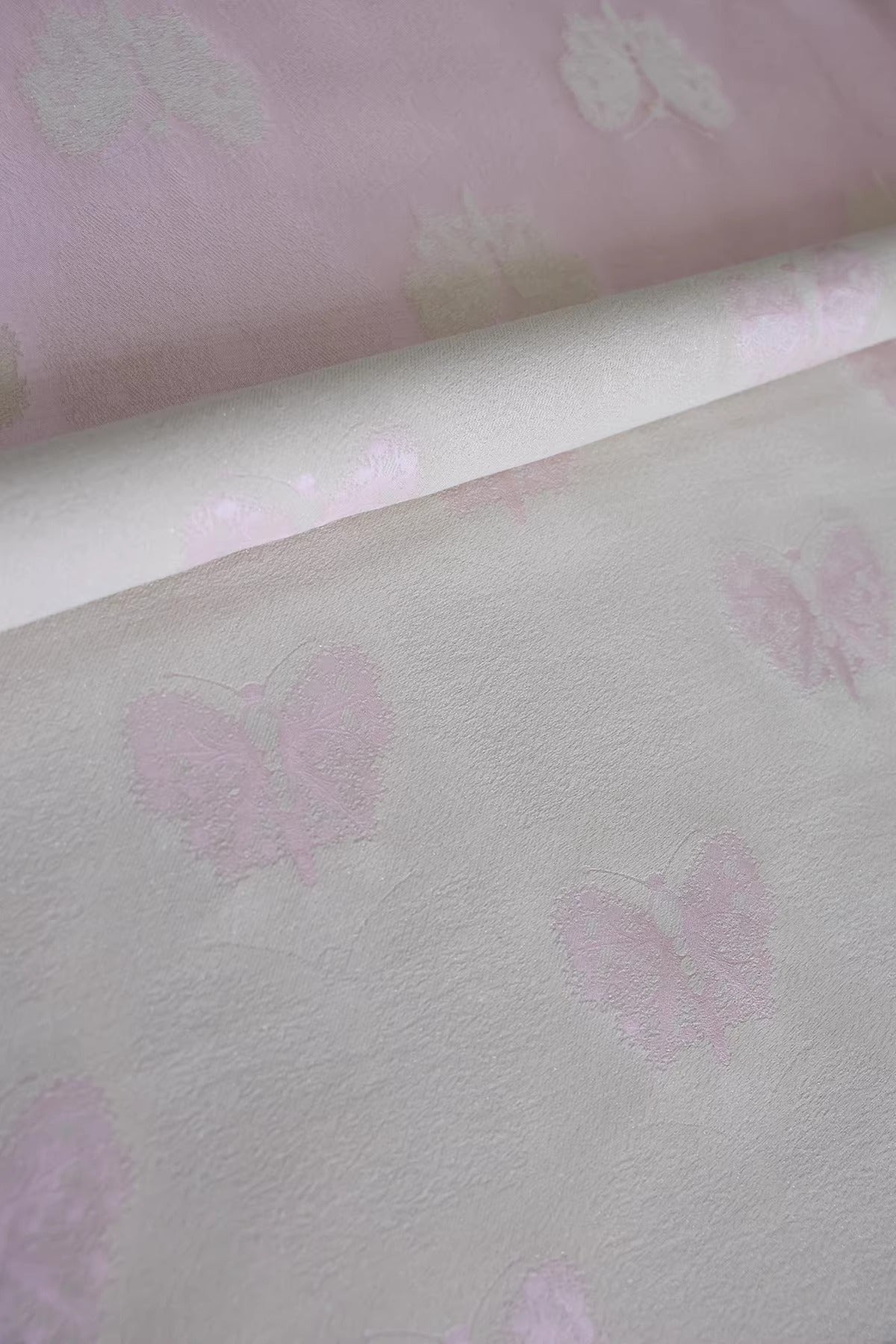 SJKSM014- Jacquard silk wool blend fabric, 45 momme ,butterfly light pink, 135cm wide by the yard