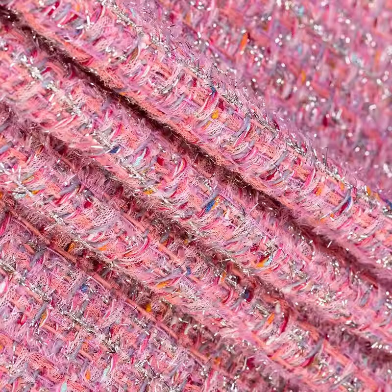 YYCHNLSF - Pink Tweed Fringed Bouclé Fabric, Coco style, 150cm wide by the yard