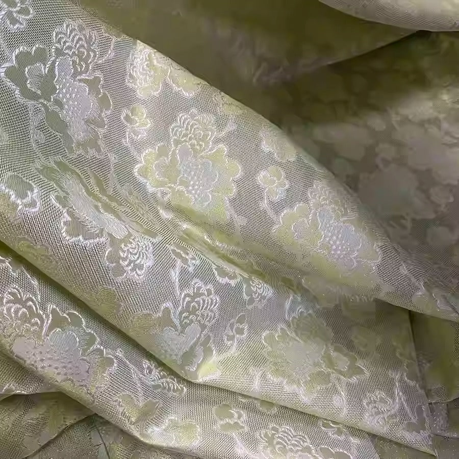 XYLN037 - Leno silk fabric, Gold weave Yarn-dyed, gold peony, 25 momme 114cm wide by the yard