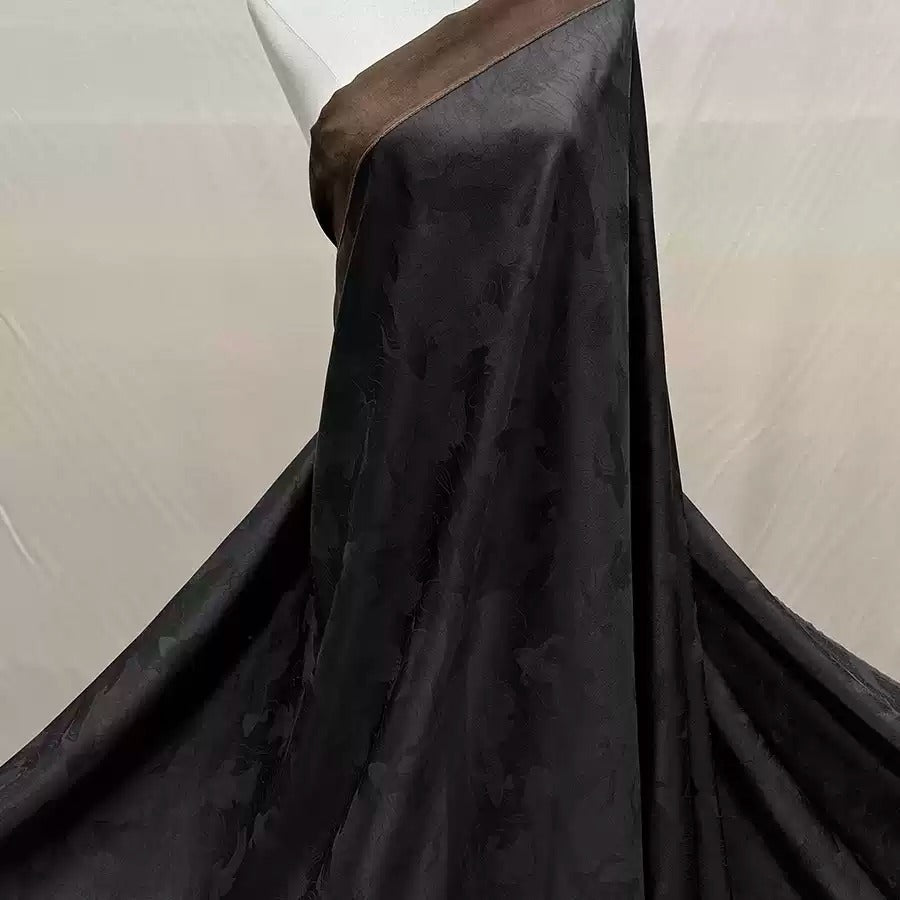 单黑鱼藻纹 Mud Silk fabric, Jacquard HUALUO, 25 momme 110cm wide by the Yard