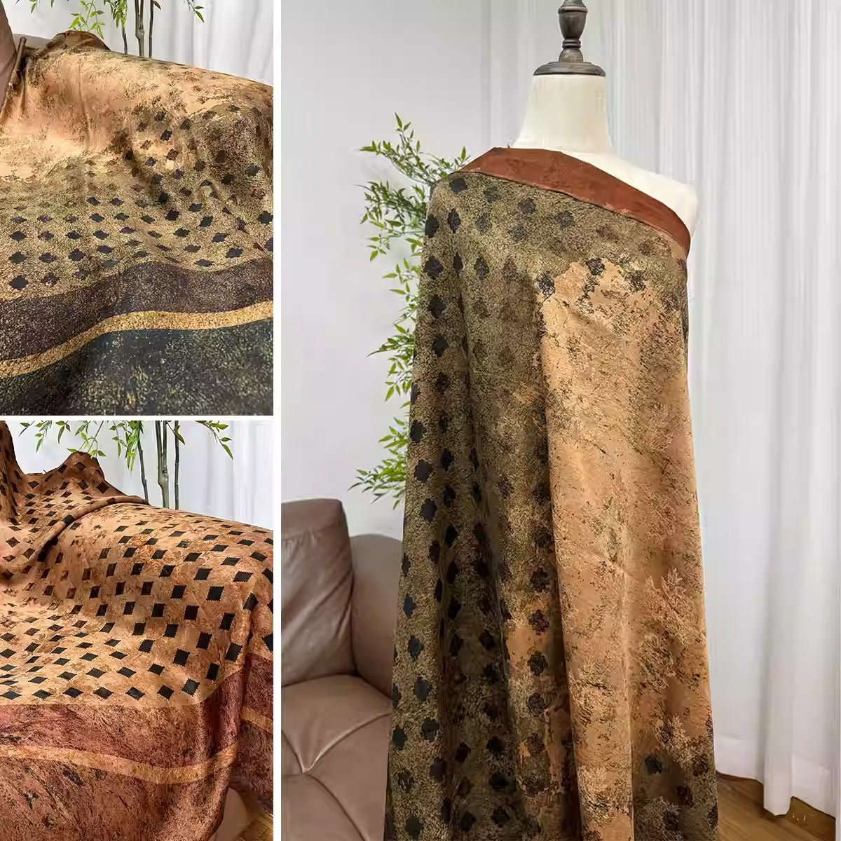 XYHYS庞贝古城 - Jacquard HUALUO Hongyunsha silk fabric, 26 momme openwork texture, 110cm by the Yard