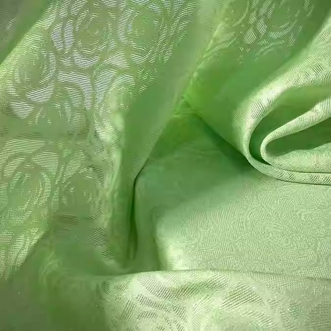 XYLN027 - Leno silk fabric, Gold weave, green rose, 114cm wide by the yard