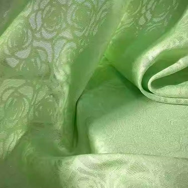 XYLN027 - Leno silk fabric, Gold weave, green rose, 114cm wide by the yard