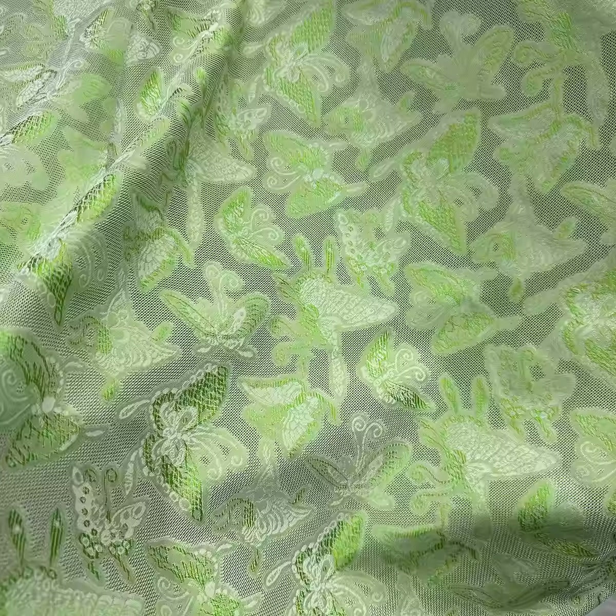 李德喜。四经八纬色织罗 XYLN010 - Leno silk fabric, green butterfly, 25 momme 114cm wide by the yard