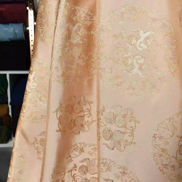 XYLDXSJ 双团狮粉色 - Gilt-Thread Song Brocade 织金宋锦, 38 momme 140cm wide by the yard