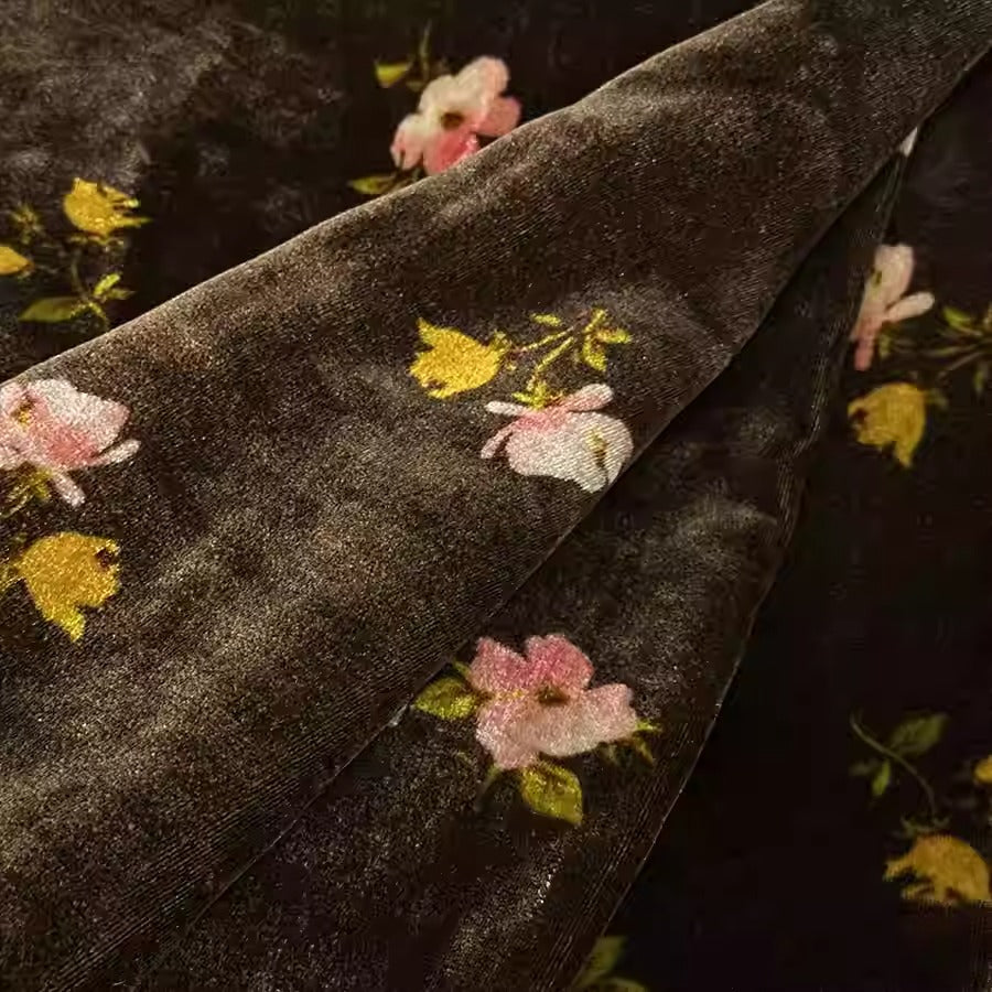 XYYHSR002 - Plant-dyed Print Silk Velvet Fabric, 140cm wide by the Yard