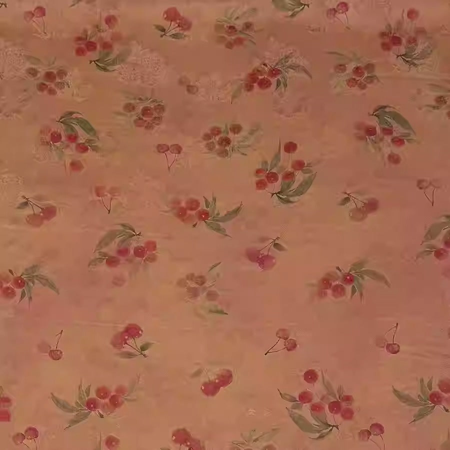 XYHYS 粉红樱桃- Jacquard HUALUO Hongyunsha silk fabric, 25 momme openwork texthture, 110cm by e Yard