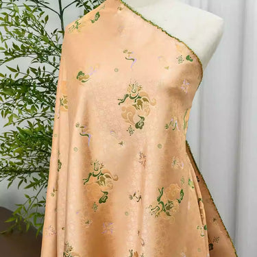 XYLDXSJ 通宝祥云应龙纹橘绿 - Gilt-Thread Song Brocade 织金宋锦, 38 momme 140cm wide by the yard