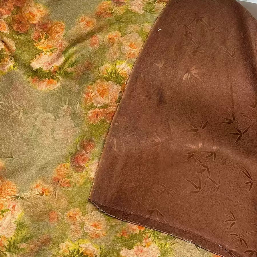 XYZY - Plant dyed HongYunSha Silk fabric, Openwork HUALUO, 25 momme 110cm wide by the Yard
