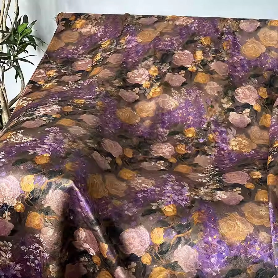XYHYS 淡紫玫瑰- Jacquard HUALUO Hongyunsha silk fabric, 25 momme openwork texthture, 110cm by e Yard
