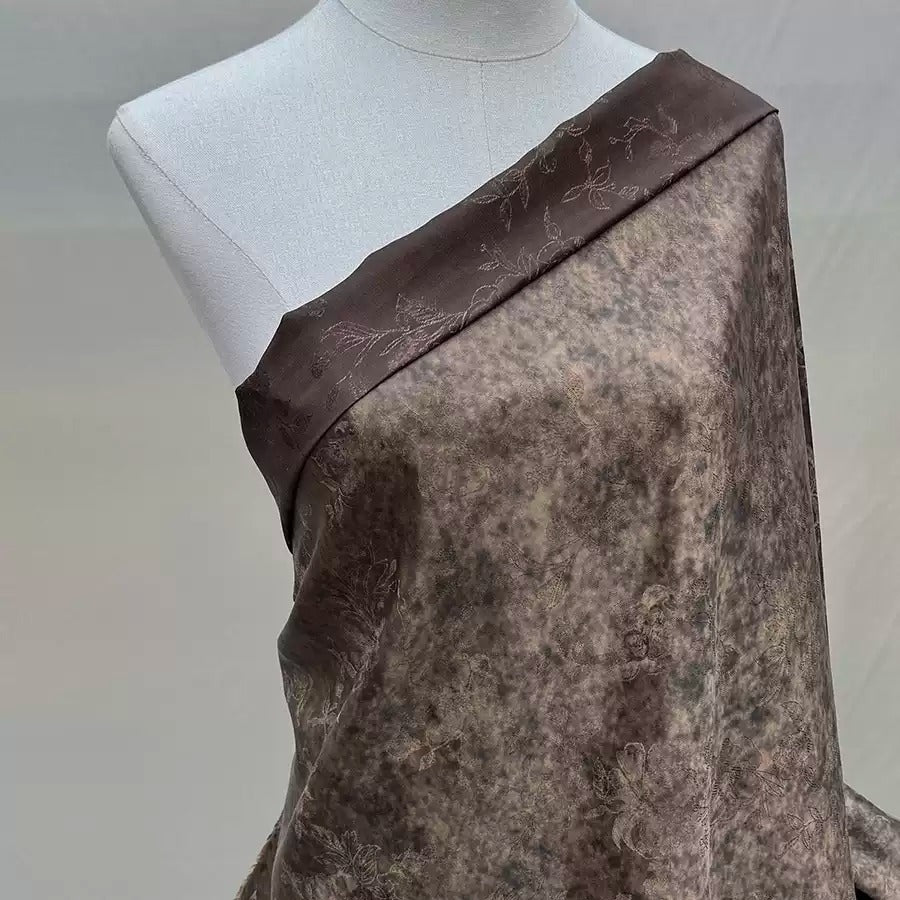 铁锈染古铜色 Mud Silk fabric, Jacquard HUALUO, 25 momme 110cm wide by the Yard