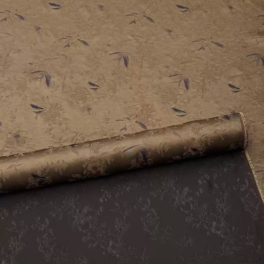 竹影流年 Mud Silk fabric, Jacquard HUALUO, 25 momme 110cm wide by the Yard