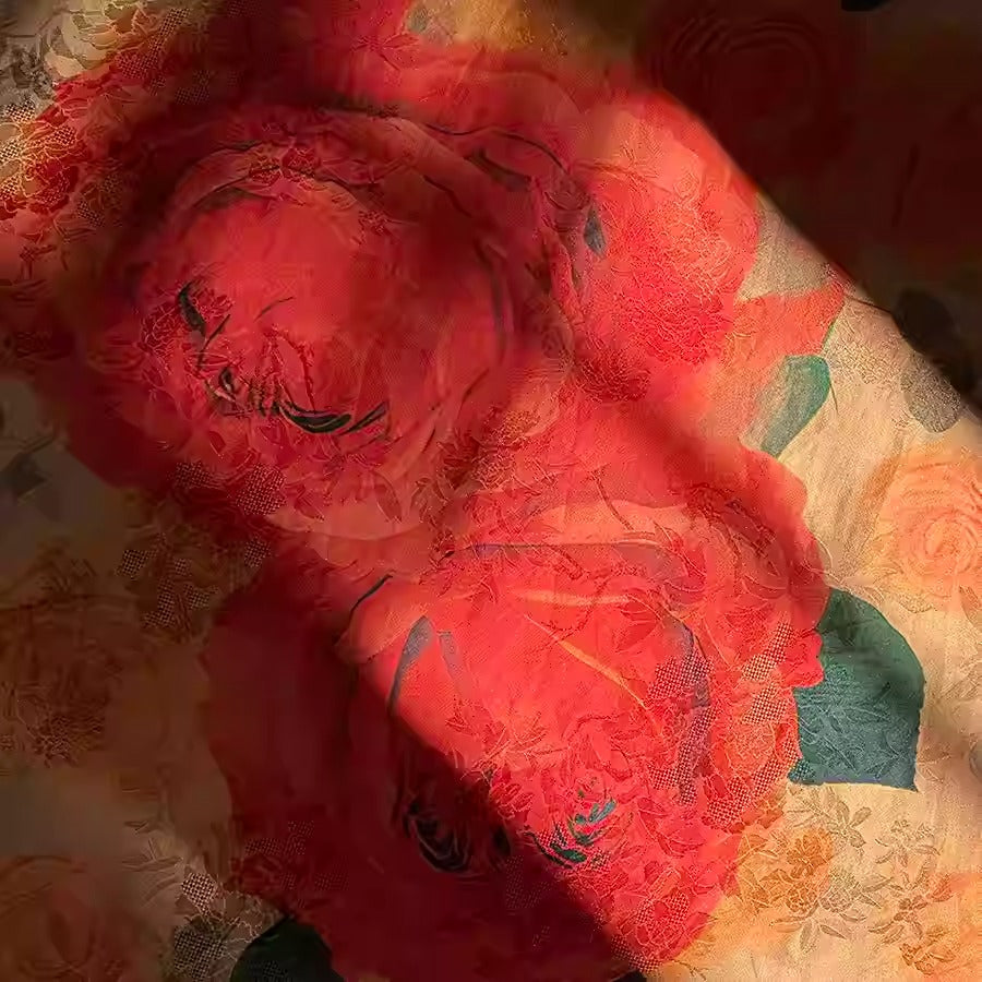 XYHYS 玫瑰- Jacquard HUALUO Hongyunsha silk fabric, 25 momme openwork texture, 110cm by the Yard