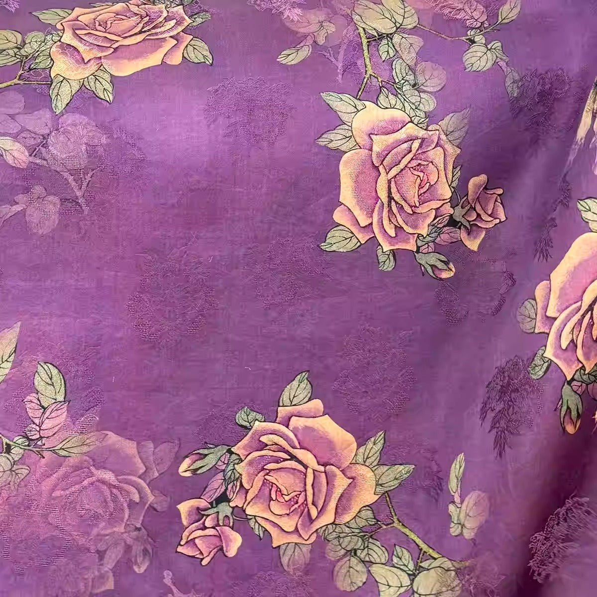 XYHYS紫霞仙子 - Jacquard HUALUO Hongyunsha silk fabric, 26 momme openwork texture, 110cm by the Yard