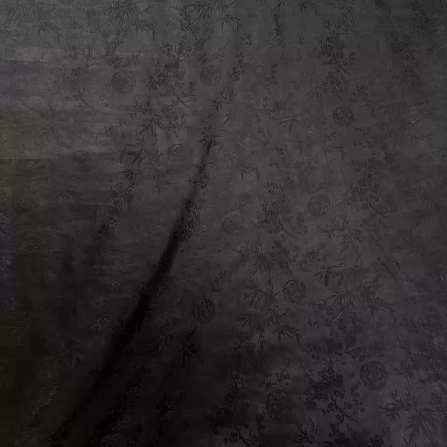 单黑四君子 Mud Silk fabric, Jacquard HUALUO, 25 momme 110cm wide by the Yard