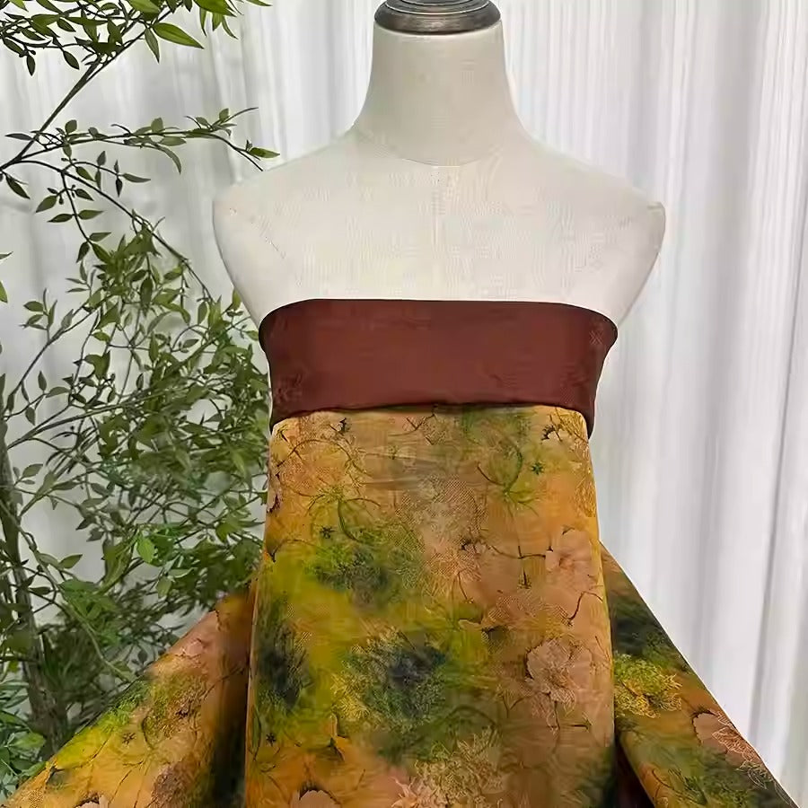 XYHYS 小菊花- Jacquard HUALUO Hongyunsha silk fabric, 25 momme openwork texture, 110cm by the Yard