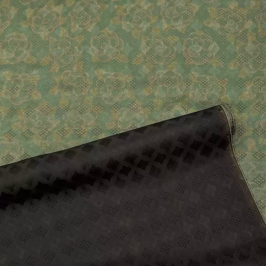 春山拾翠 Mud Silk fabric, Jacquard HUALUO, 25 momme 110cm wide by the Yard