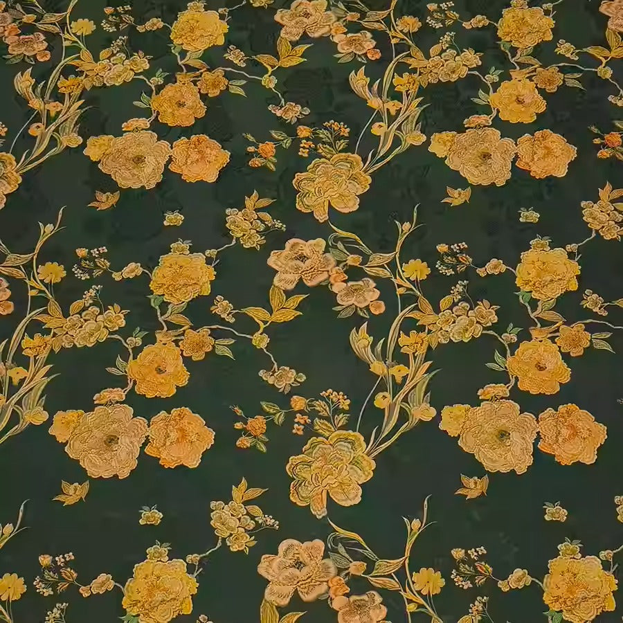 XYHYS 墨底牡丹- Jacquard HUALUO Hongyunsha silk fabric, 25 momme openwork texthture, 110cm by e Yard