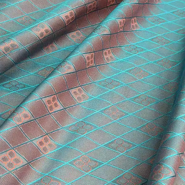 李德喜。四经八纬色织罗XYLN001 - Leno silk fabric, red and blue rhombus, 25 momme 114cm wide by the yard