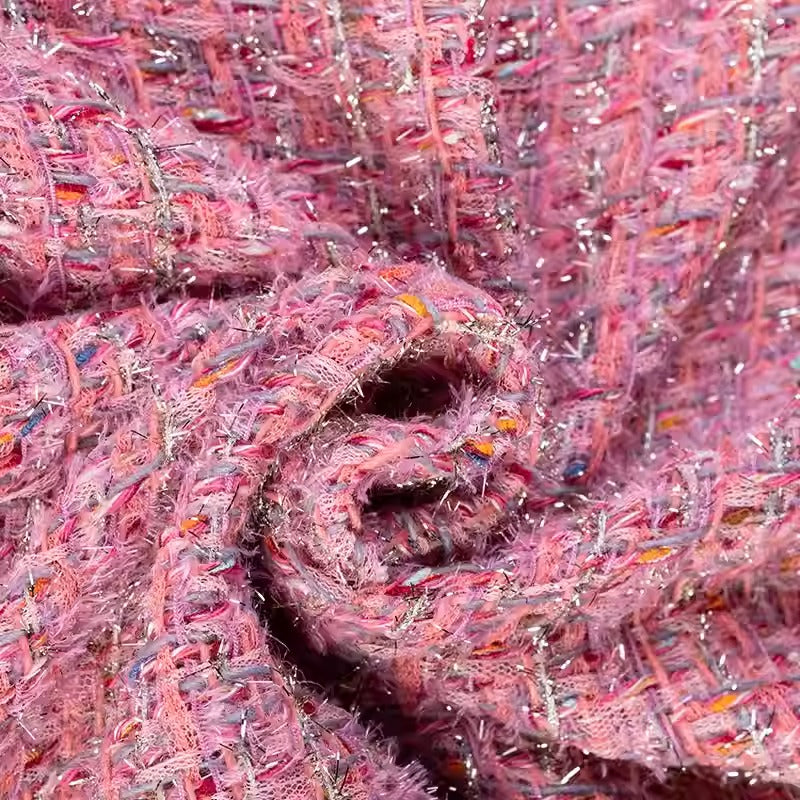 YYCHNLSF - Pink Tweed Fringed Bouclé Fabric, Coco style, 150cm wide by the yard