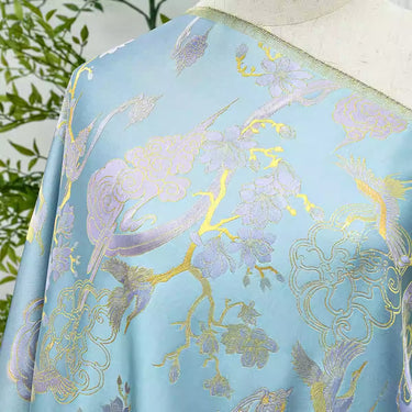 XYLDXSJ 云鹤蓝金 - Gilt-Thread Song Brocade 织金宋锦, 38 momme 140cm wide by the yard