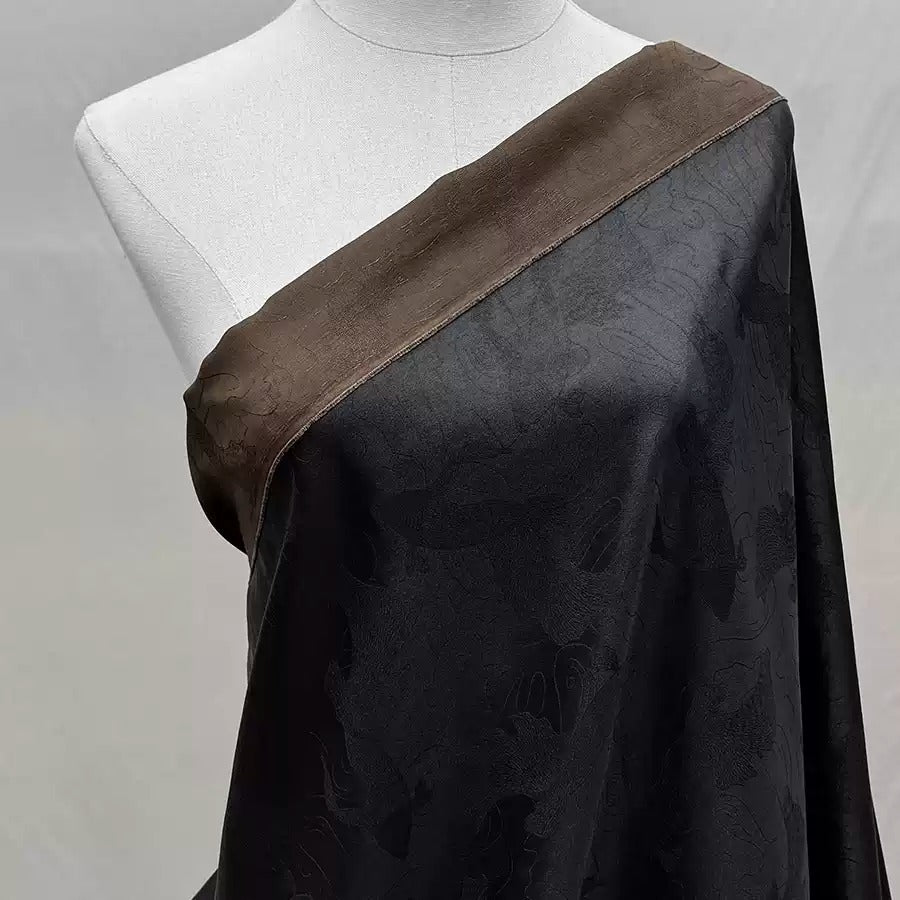单黑鱼藻纹 Mud Silk fabric, Jacquard HUALUO, 25 momme 110cm wide by the Yard