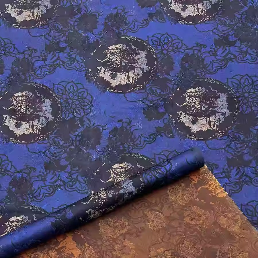 XYHYS 蓝色图纹- Jacquard HUALUO Hongyunsha silk fabric, 25 momme openwork texthture, 110cm by e Yard
