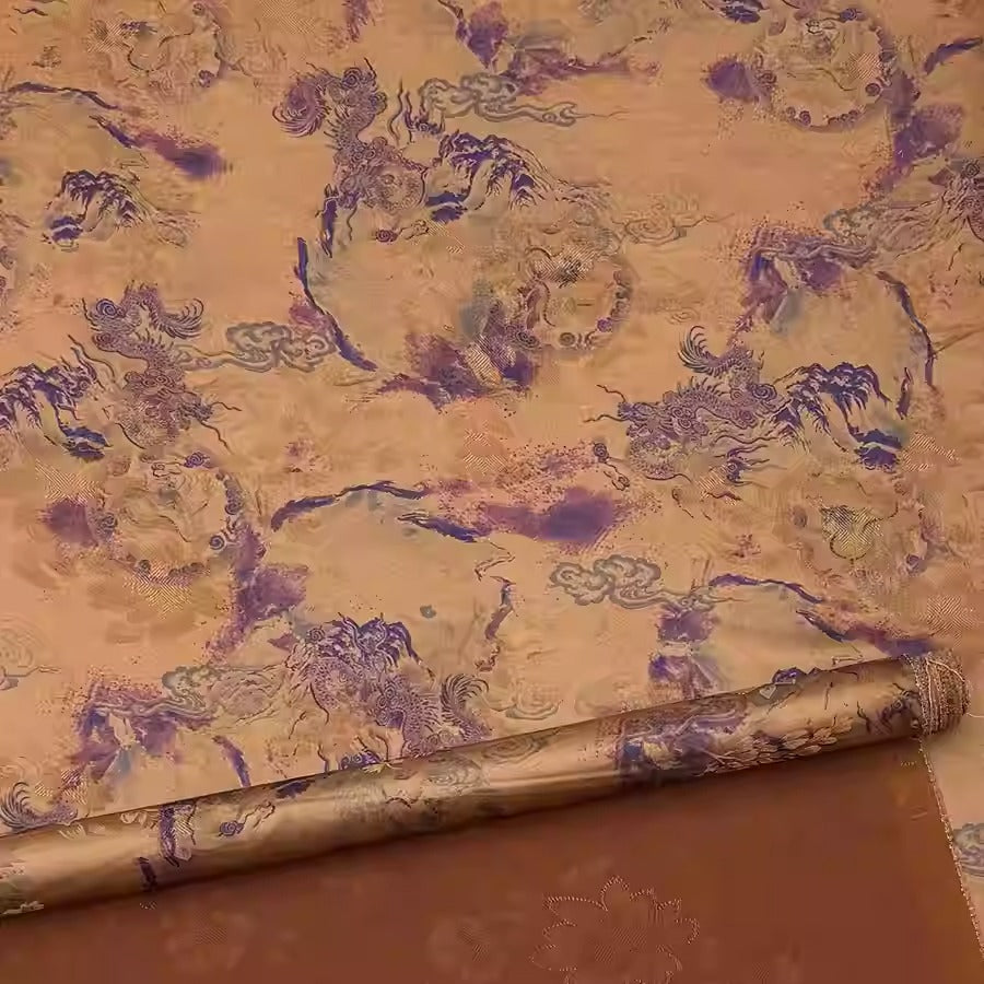 XYHYS 紫龙纹- Jacquard HUALUO Hongyunsha silk fabric, 25 momme openwork texthture, 110cm by e Yard