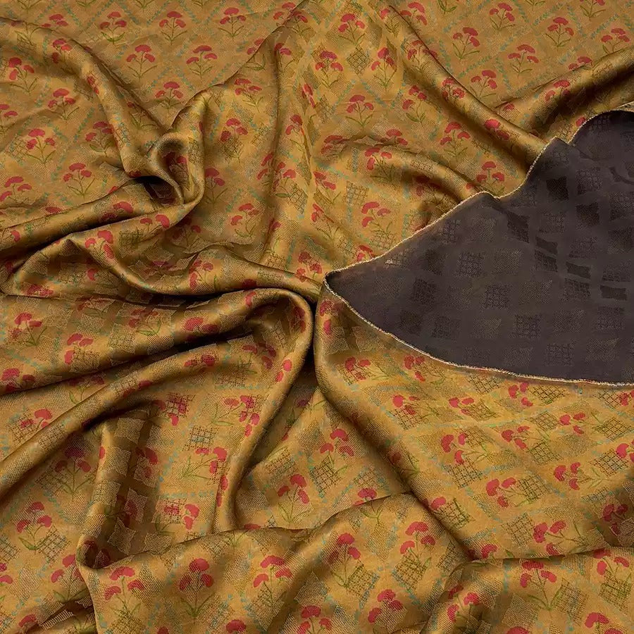 秋野红穗 Mud Silk fabric, Jacquard HUALUO, 25 momme 110cm wide by the Yard