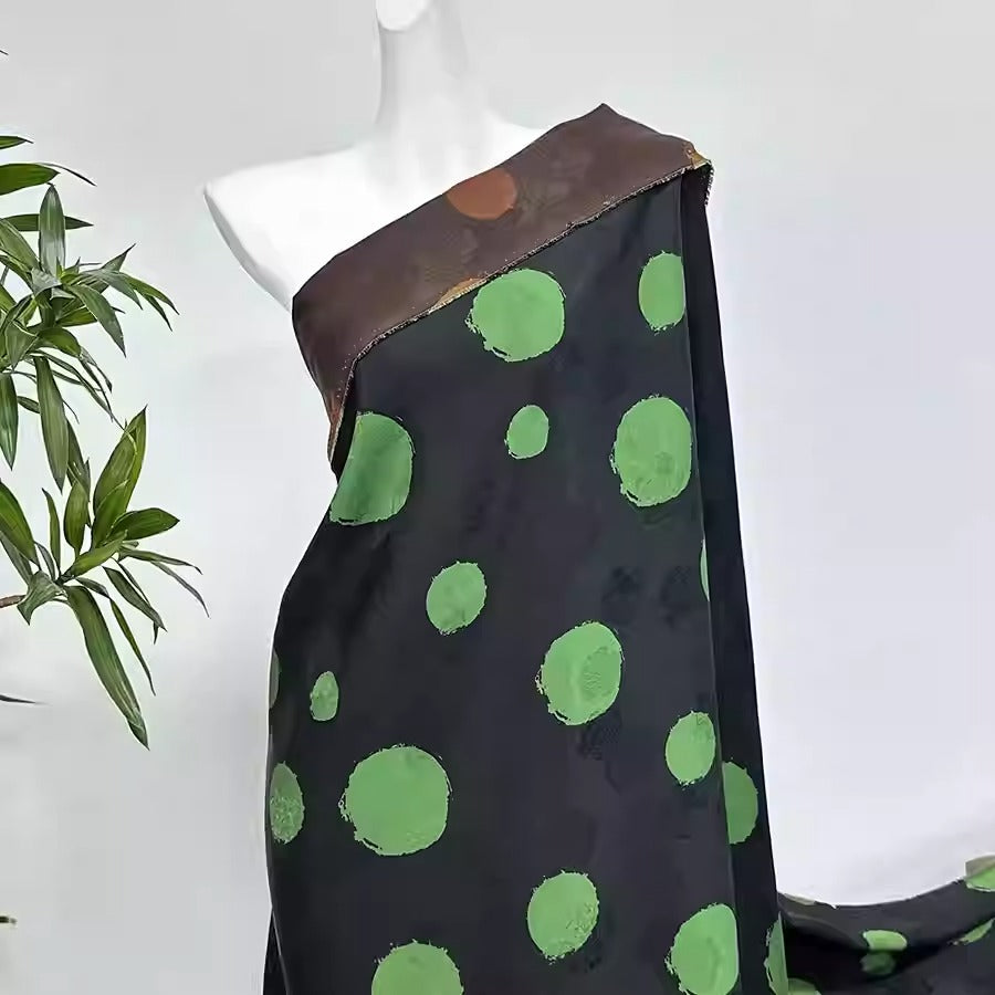 XYHYS 绿波点- Jacquard HUALUO Hongyunsha silk fabric, 26 momme openwork texture, 110cm by the Yard