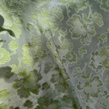 李德喜。四经八纬色织罗XYLN007 - Leno silk fabric, green peony , 25 momme 114cm wide by the yard