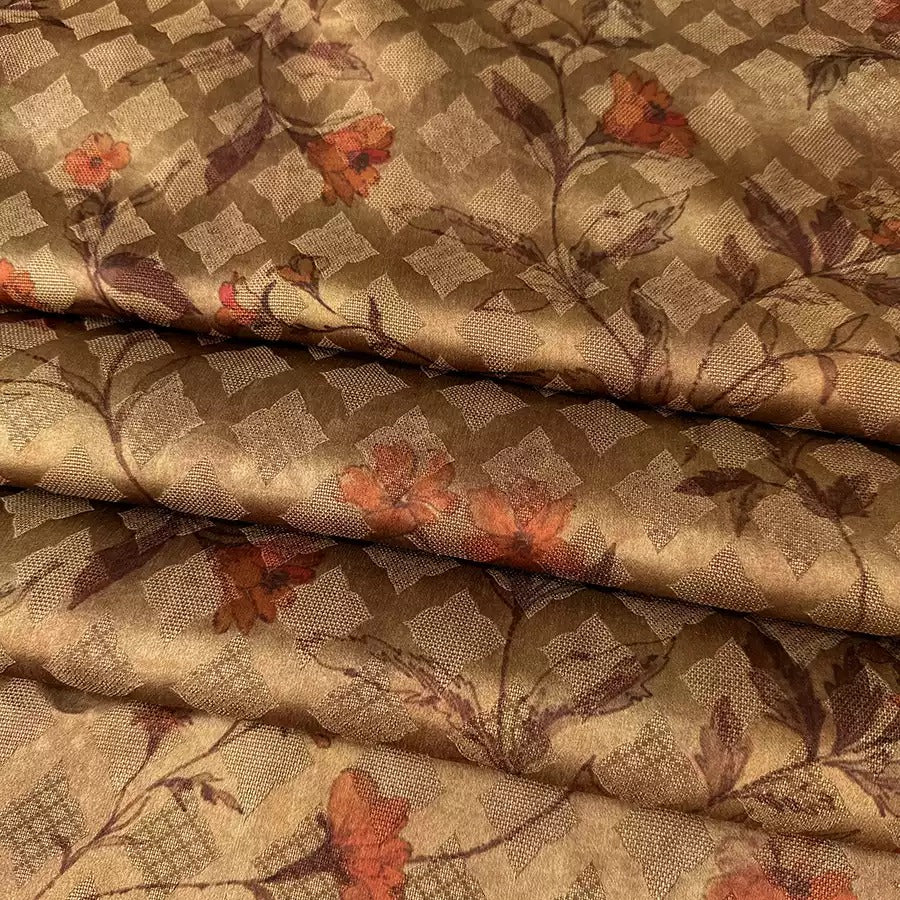 篱下枝红 Mud Silk fabric, Jacquard HUALUO, 25 momme 110cm wide by the Yard