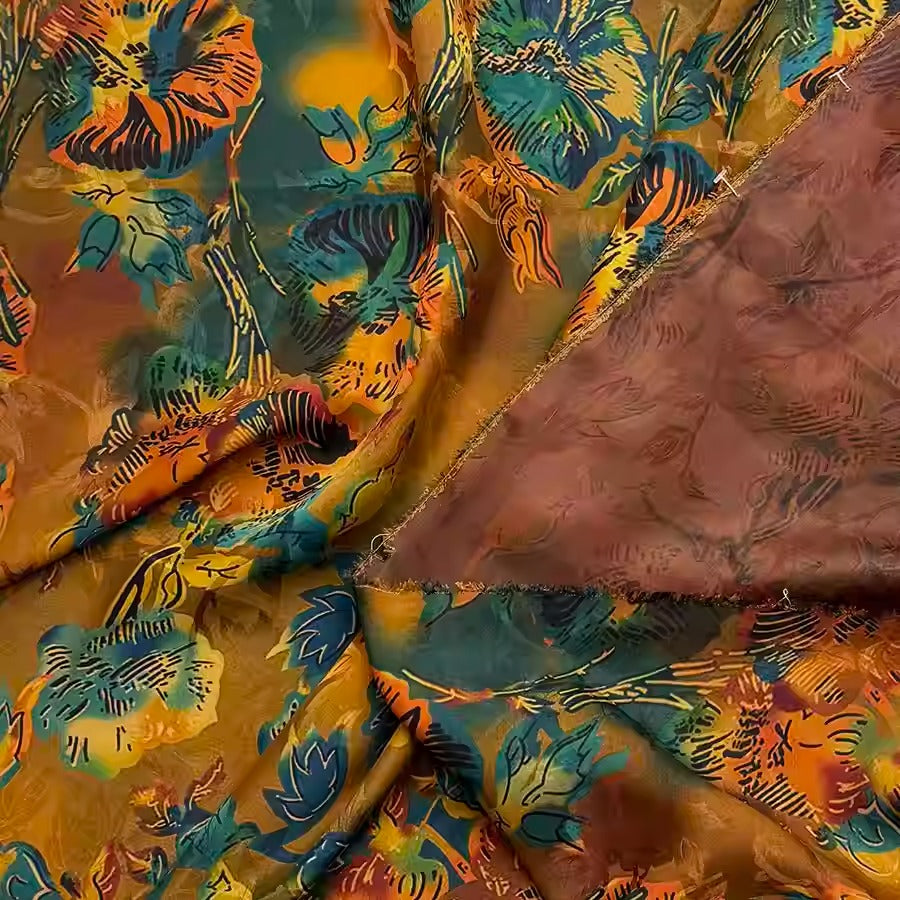 XYHYS 乱影- Jacquard HUALUO Hongyunsha silk fabric, 25 momme openwork texthture, 110cm by e Yard