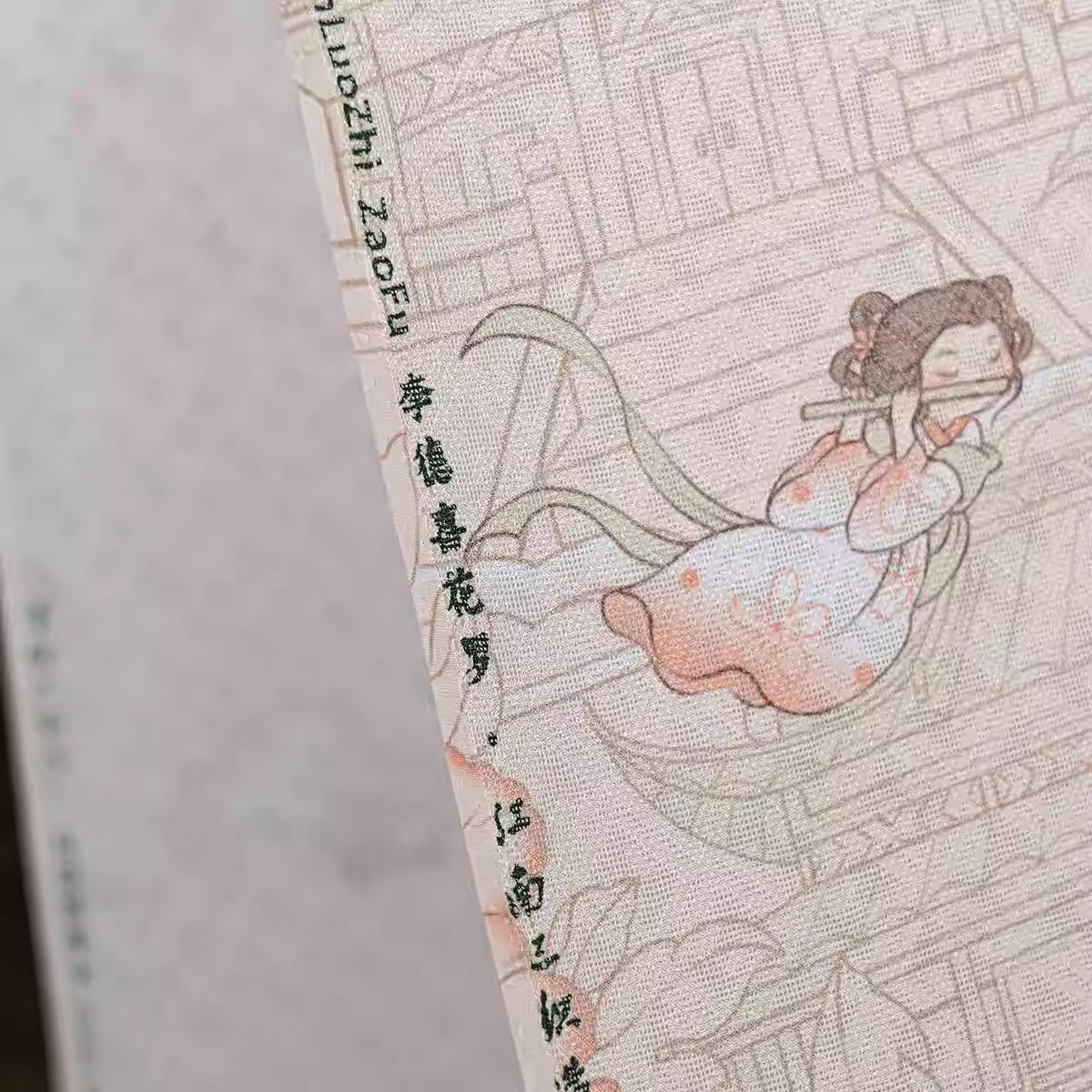 XYLN044 - Leno silk fabric with beautiful prints, A girl from the Tang Dynasty, 114cm wide by the yard