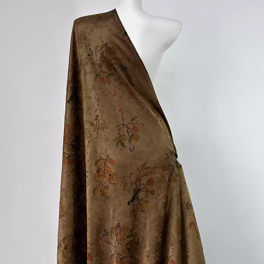柿柿如意 Mud Silk fabric, Jacquard HUALUO, 25 momme 110cm wide by the Yard