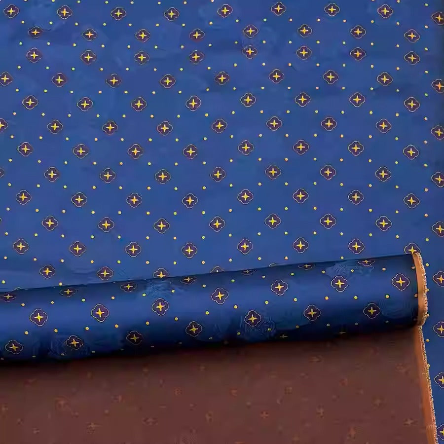 XYHYS 蓝宝相花- Jacquard HUALUO Hongyunsha silk fabric, 25 momme openwork texthture, 110cm by e Yard
