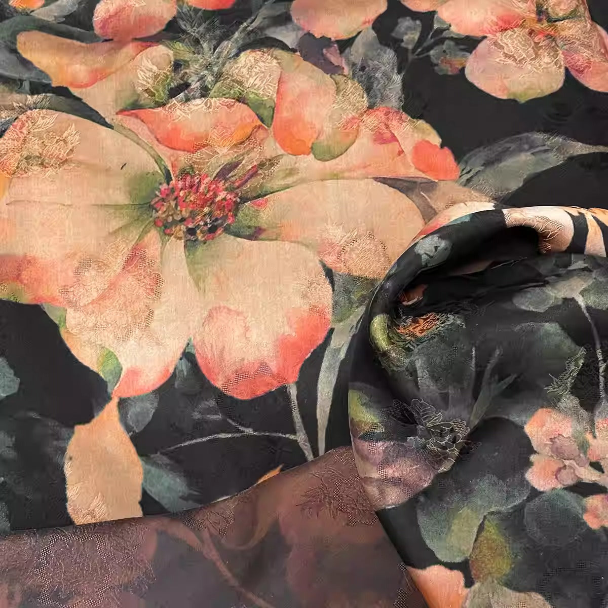 XYHYS 粉色山茶花- Jacquard HUALUO Hongyunsha silk fabric, 25 momme openwork texture, 110cm by the Yard
