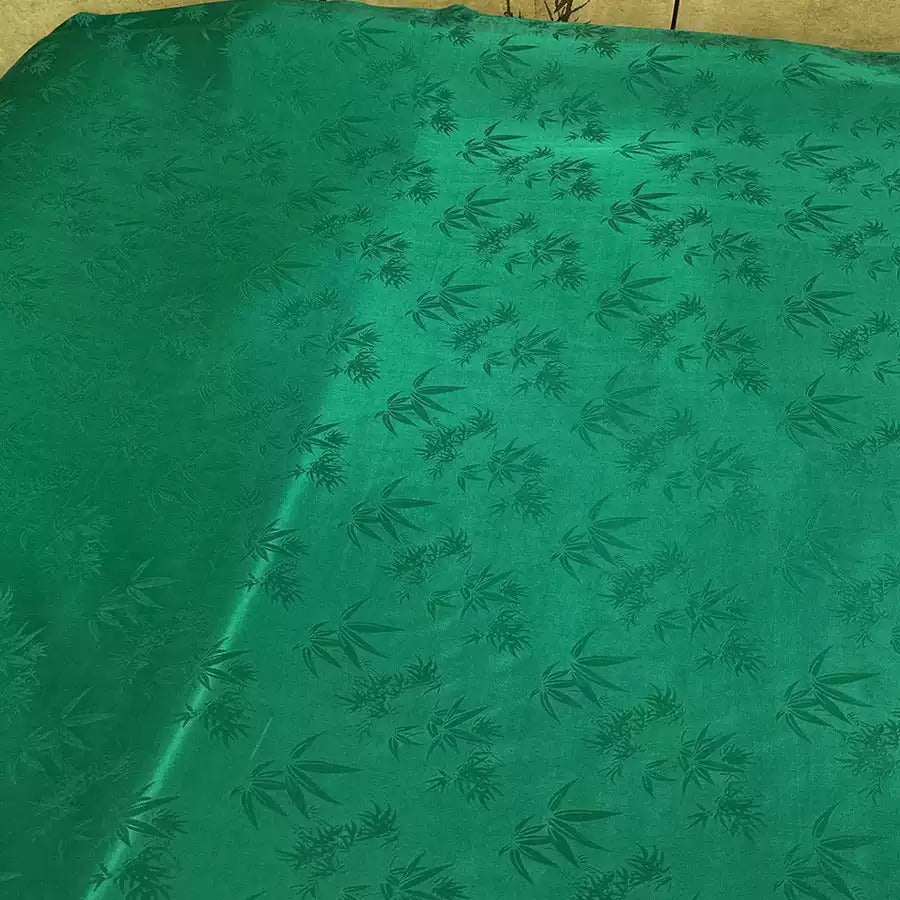绿色竹叶 Mud Silk fabric, Jacquard HUALUO, 25 momme 110cm wide by the Yard